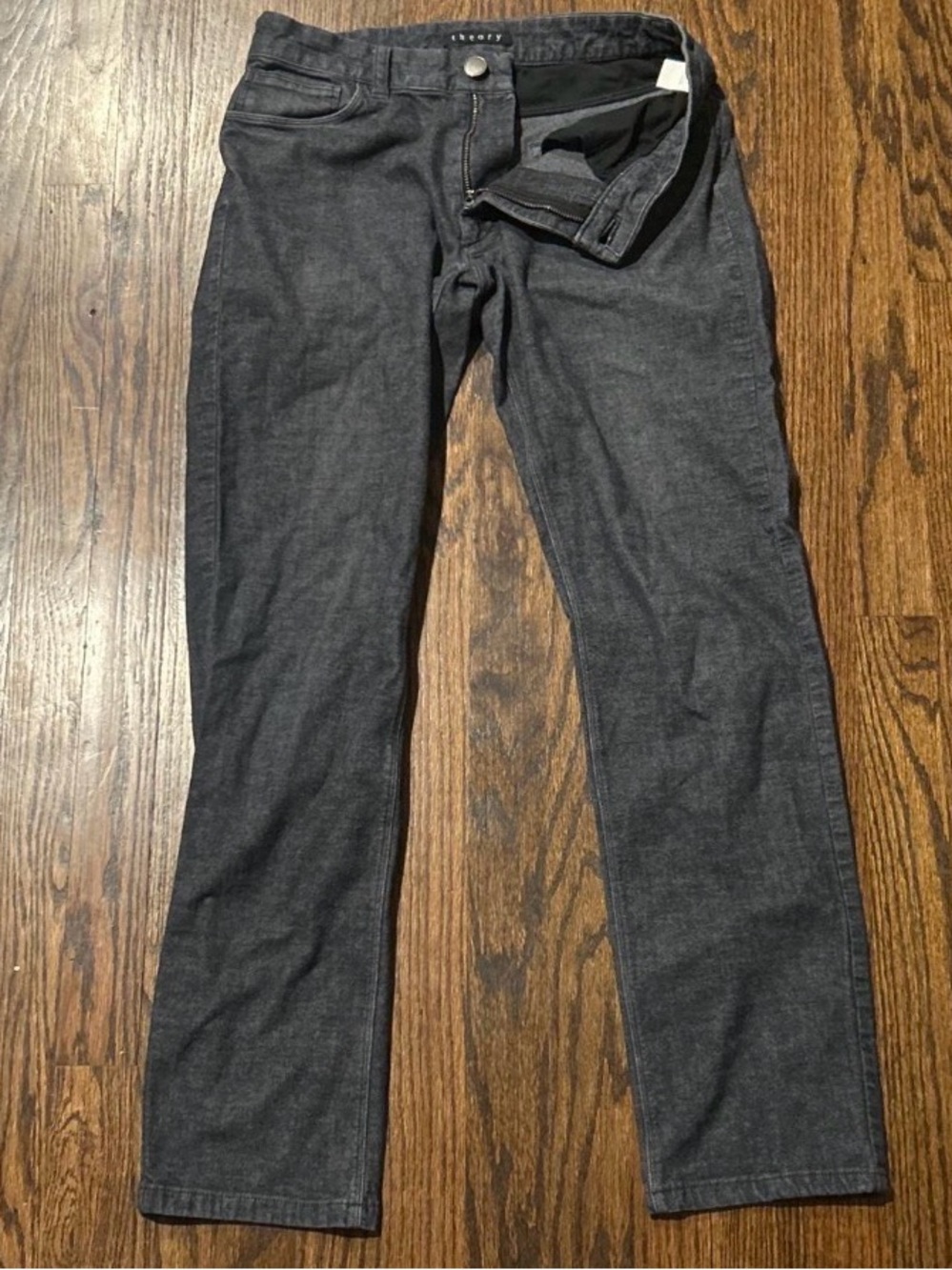 Theory Men's Dark Charcoal Slim Straight Cotton 5 Pocket Pants 30 x 29.5